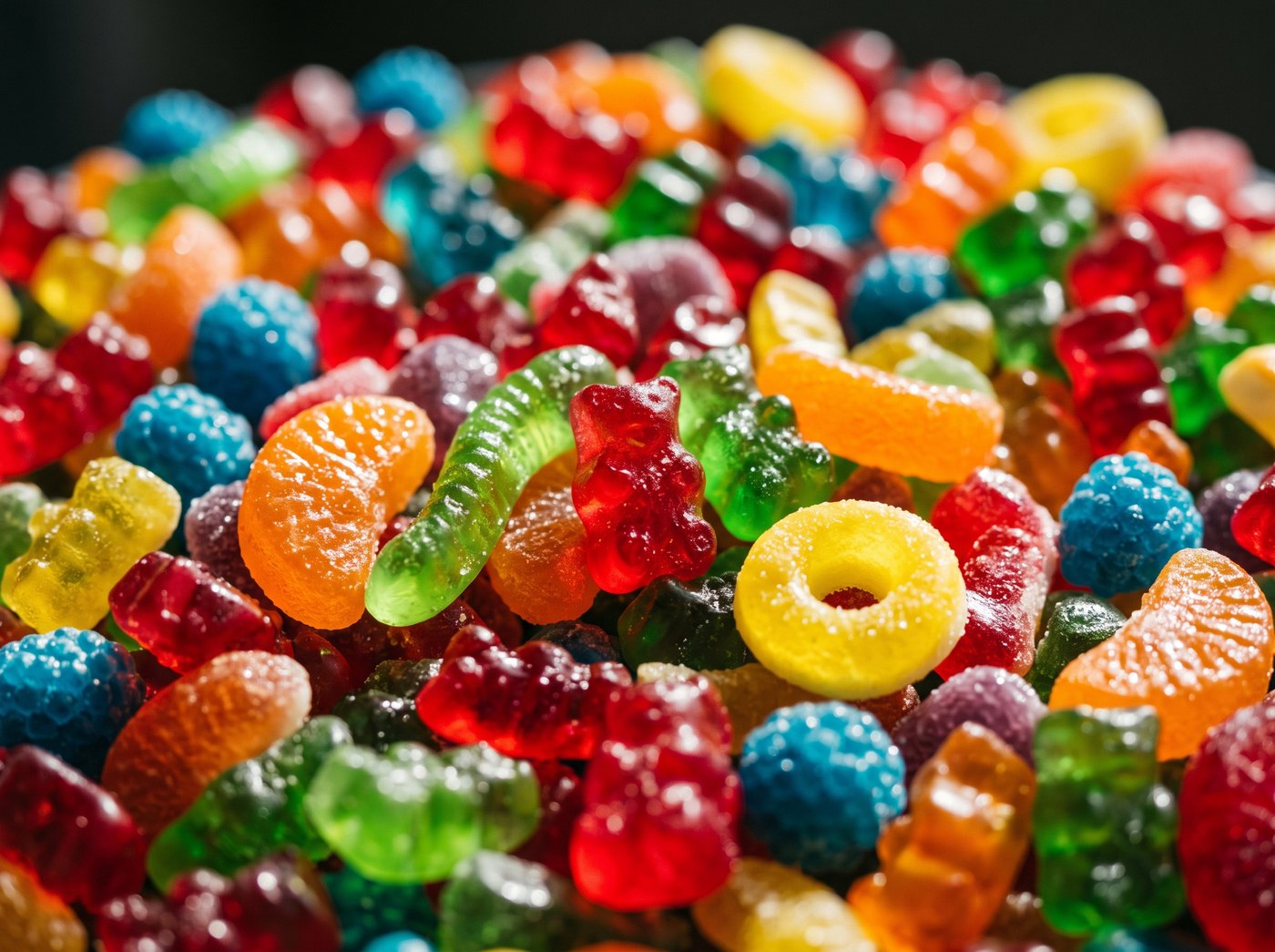 Brightly colored artificial candy representing food additives